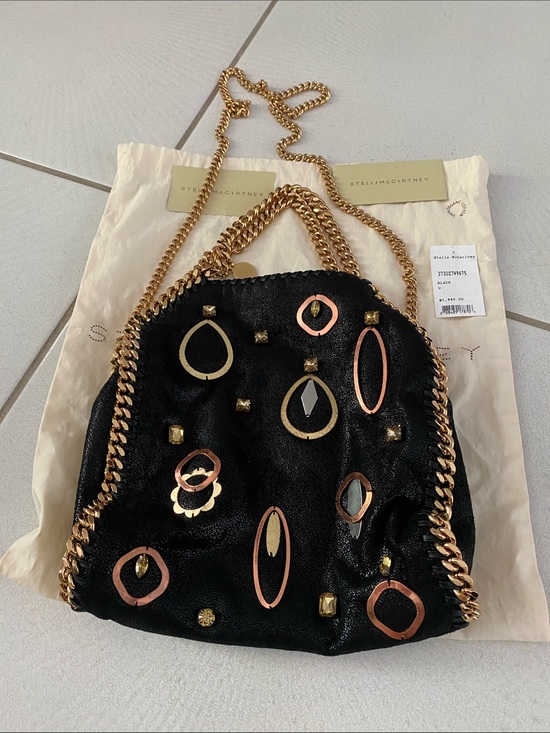 Stella McCartney Handbags - Stella McCartney Black Embellished Falabella Shoulder Bag with Gold Chain LE